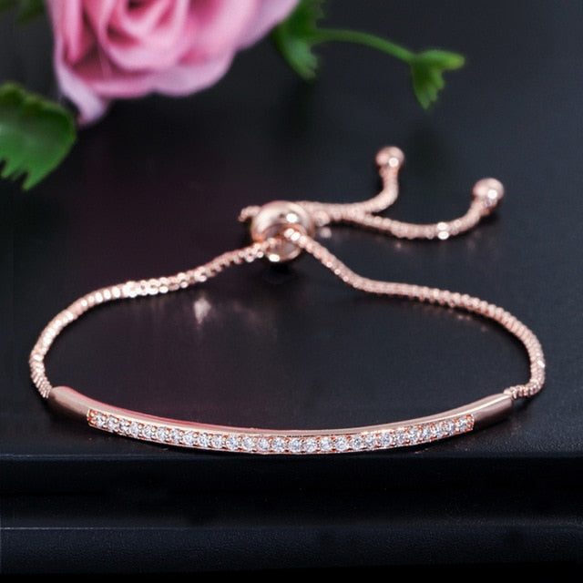 Purveyor  Jewelry Collection (Womens Adjustable Bangle Rose Gold Bracelet with Cubic Circonia)