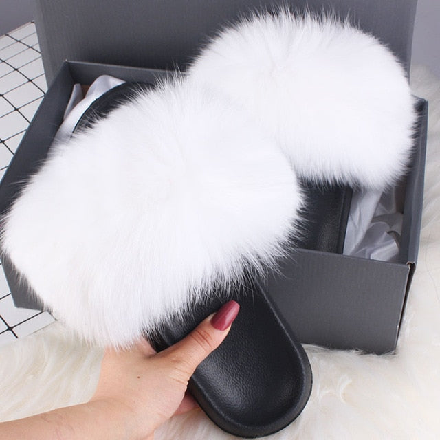 Women's Racoon, Fox Fur luxury Comfort Slides/Slippers/ Indoor/Outdoor Multi Use Preferred