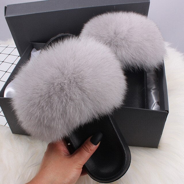 Women's Racoon, Fox Fur luxury Comfort Slides/Slippers/ Indoor/Outdoor Multi Use Preferred