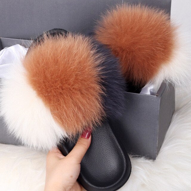 Women's Racoon, Fox Fur luxury Comfort Slides/Slippers/ Indoor/Outdoor Multi Use Preferred